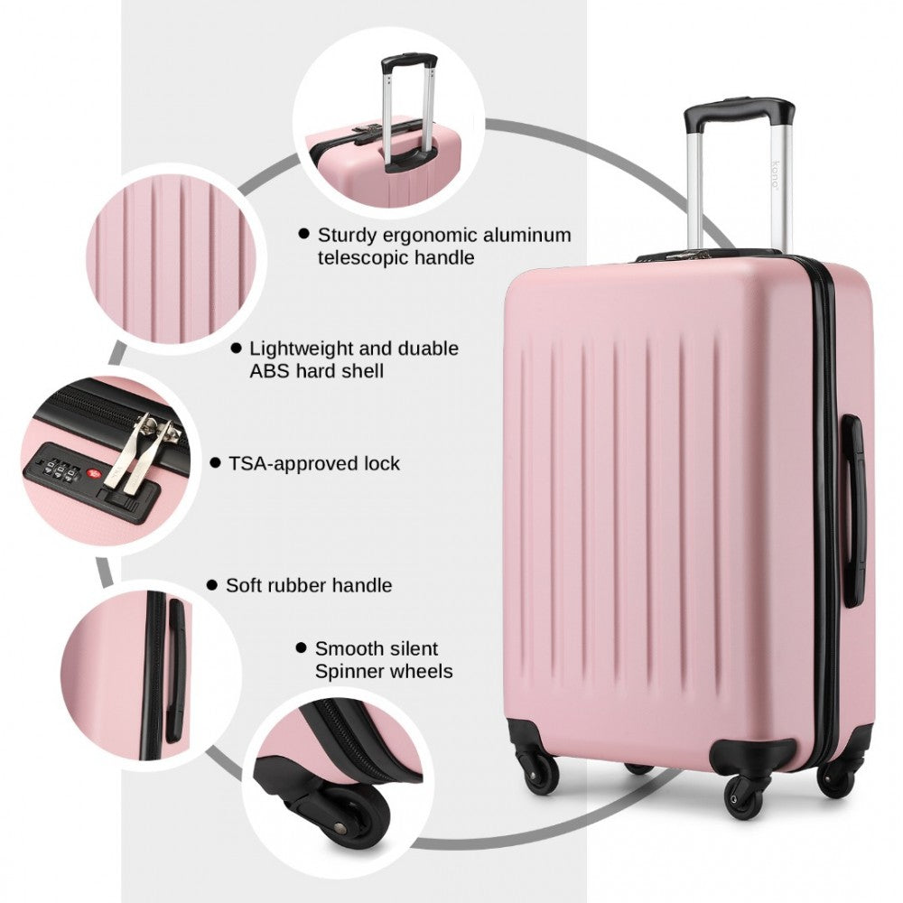 Kono KSK2477 Large Luggage in Pink (74.5x47.5x29.5cm) - Expandable ABS Vertical Textured Hard Shell Suitcase with Secure 3-Digit Lock