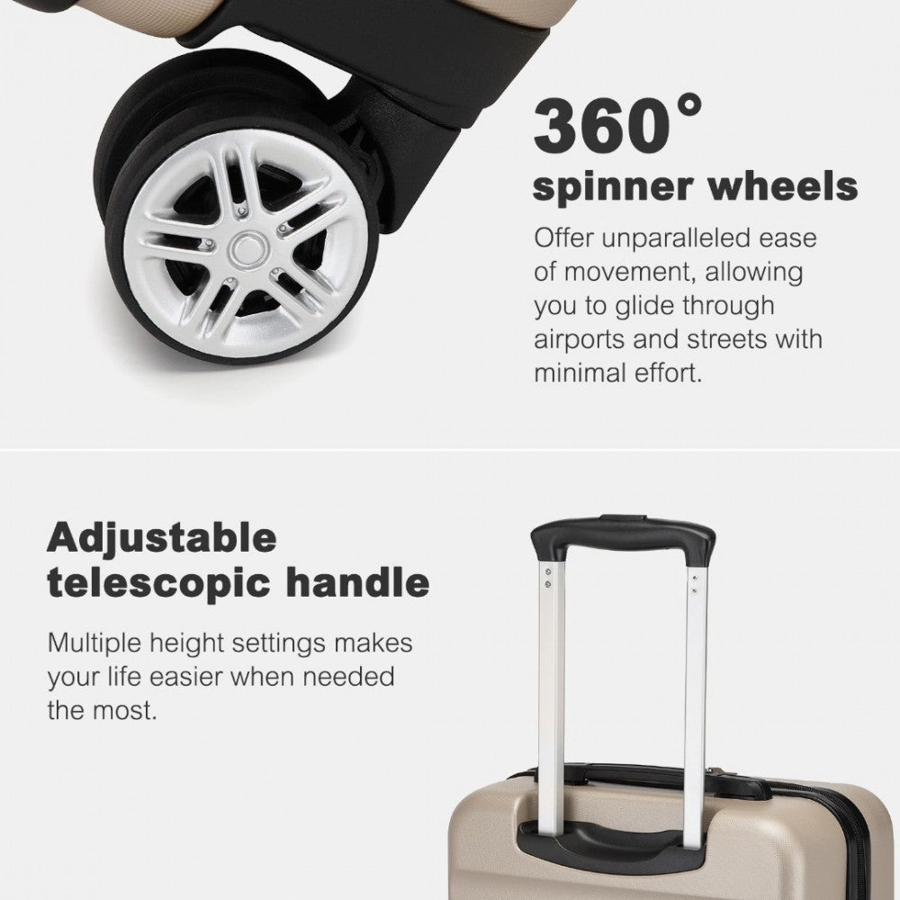 Kono KSK2482 3-Piece Luggage Set in Gold - Hard Shell ABS+PC Suitcases with TSA Lock