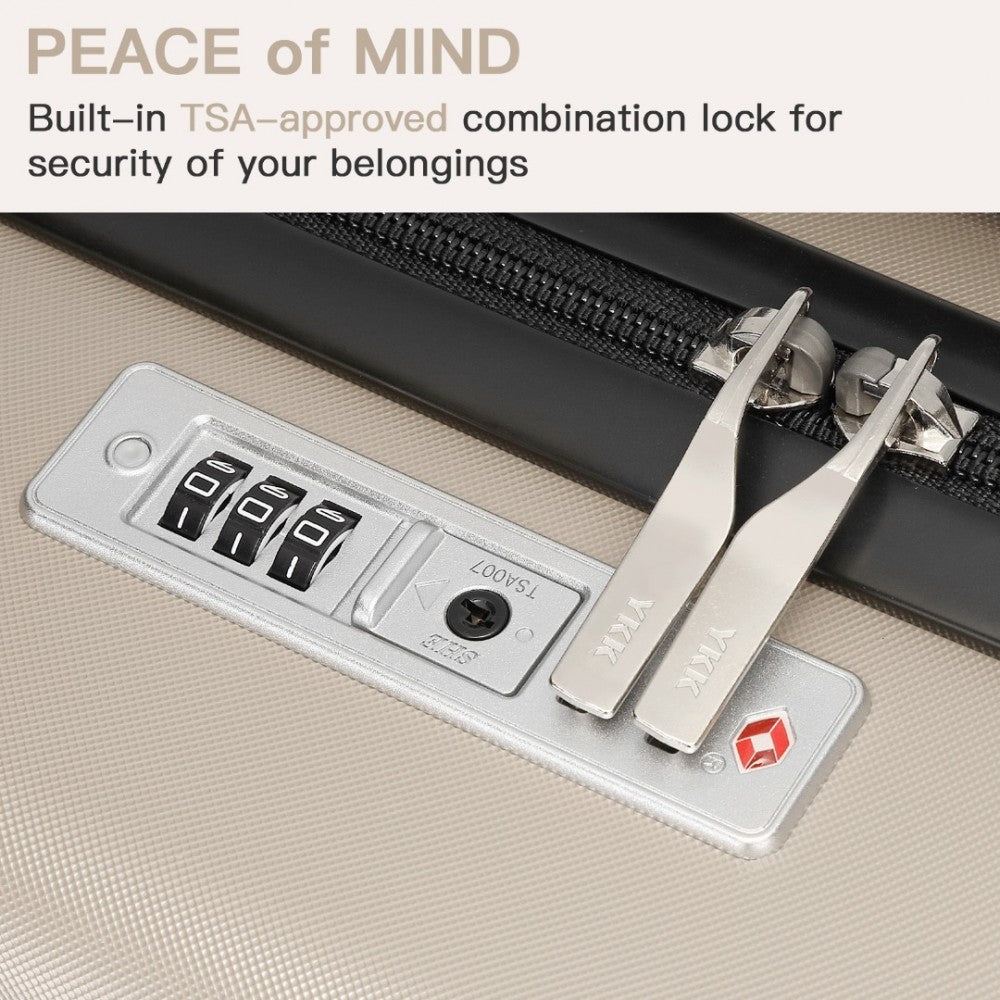 Kono KSK2482 3-Piece Luggage Set in Gold - Hard Shell ABS+PC Suitcases with TSA Lock