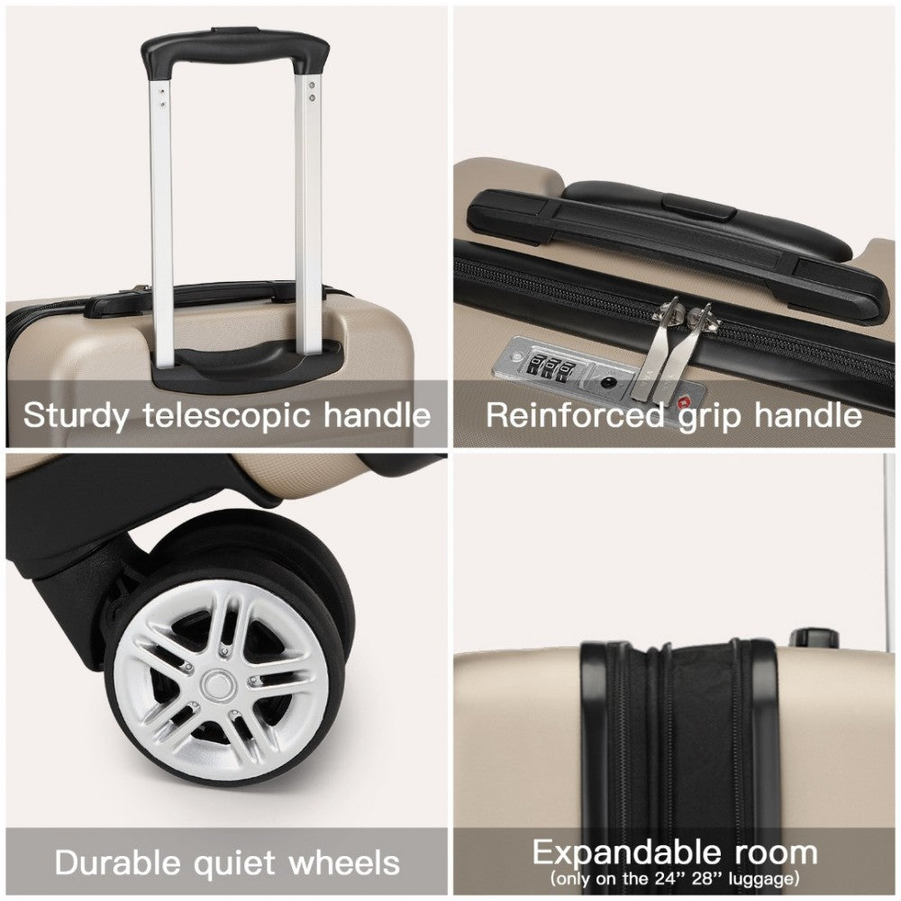 Kono KSK2482 3-Piece Luggage Set in Gold - Hard Shell ABS+PC Suitcases with TSA Lock