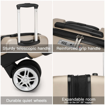 Kono KSK2482 3-Piece Luggage Set in Gold - Hard Shell ABS+PC Suitcases with TSA Lock