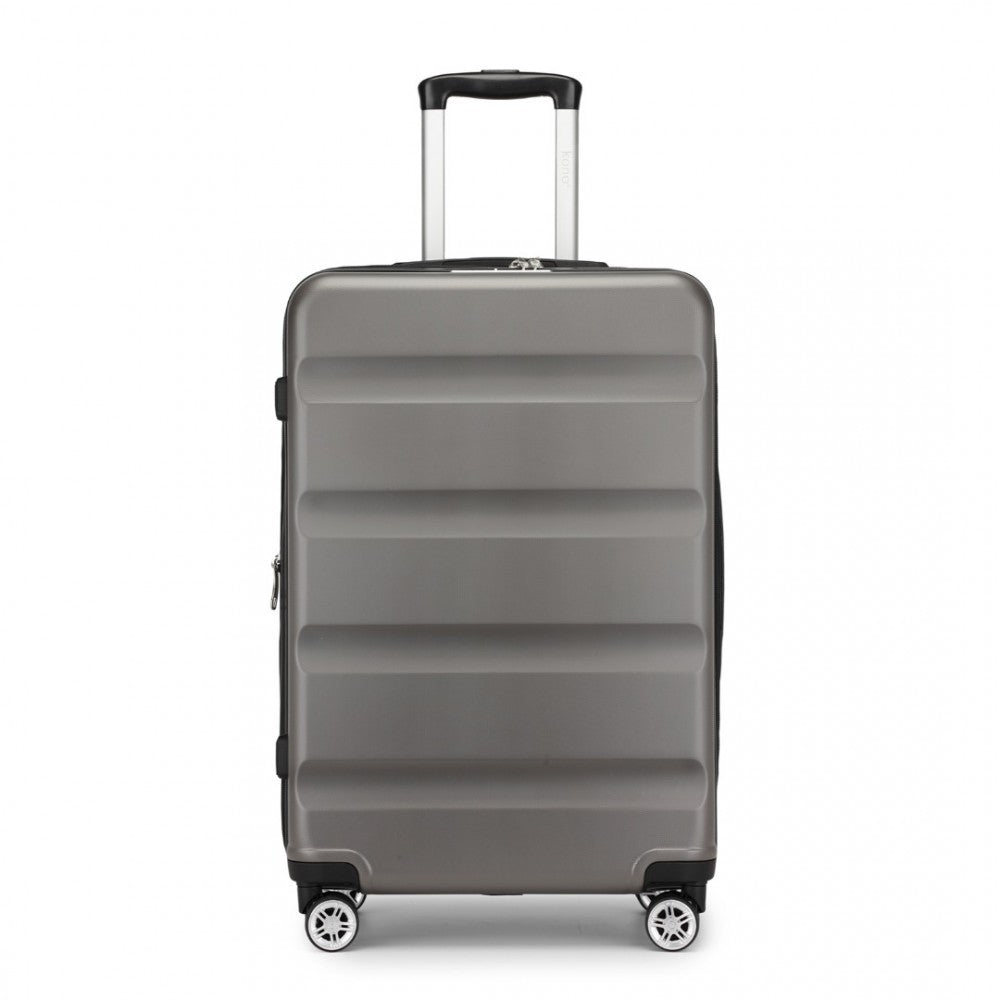 Kono KSK2482 Large Luggage in Grey (75x47.5x29.5cm) - Expandable Horizontal Engraved Hard Shell ABS+PC Check-In Suitcase with TSA Lock