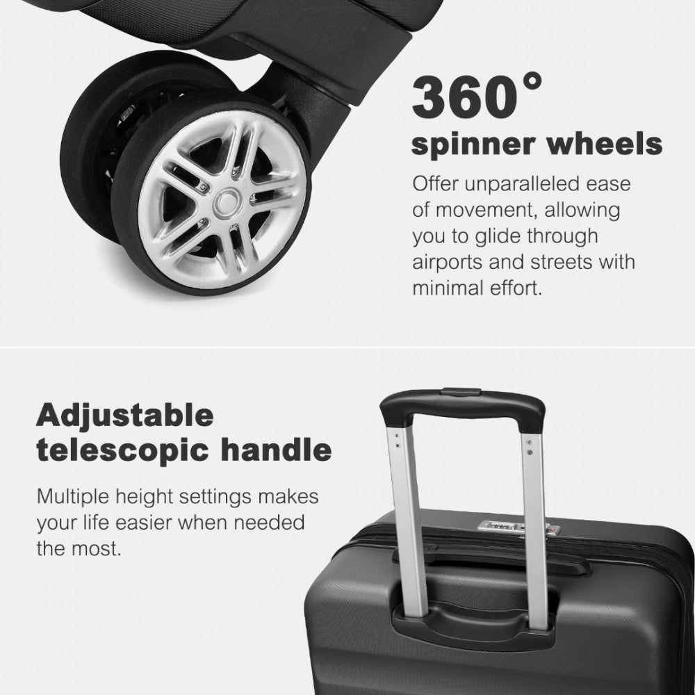 Kono KSK2482 Large Luggage in Grey (75x47.5x29.5cm) - Expandable Horizontal Engraved Hard Shell ABS+PC Check-In Suitcase with TSA Lock