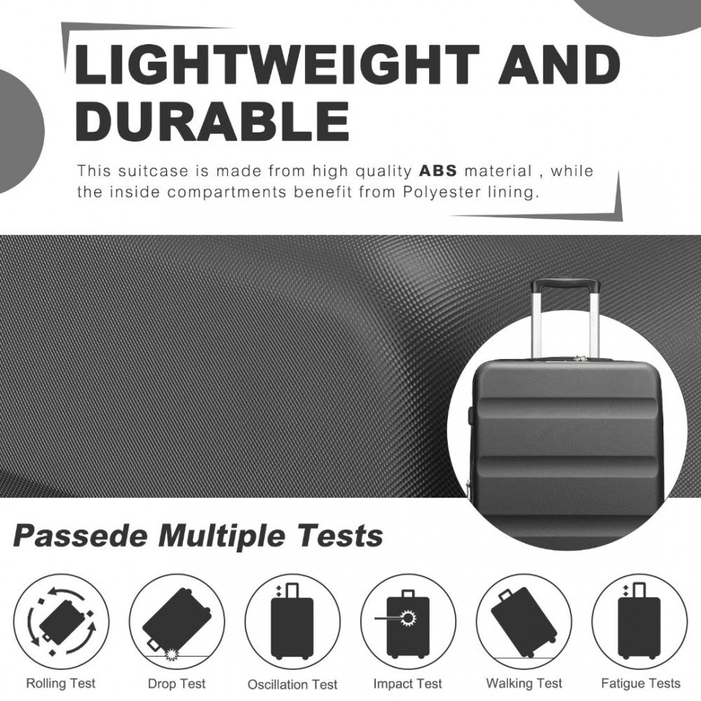 Kono KSK2482 3-Piece Luggage Set in Grey - Hard Shell ABS+PC Suitcases with TSA Lock