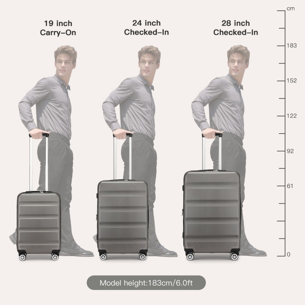 Kono KSK2482 3-Piece Luggage Set in Grey - Hard Shell ABS+PC Suitcases with TSA Lock