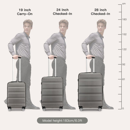 Kono KSK2482 3-Piece Luggage Set in Grey - Hard Shell ABS+PC Suitcases with TSA Lock