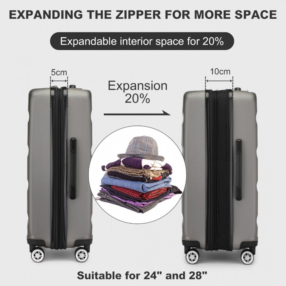 Kono KSK2482 3-Piece Luggage Set in Grey - Hard Shell ABS+PC Suitcases with TSA Lock