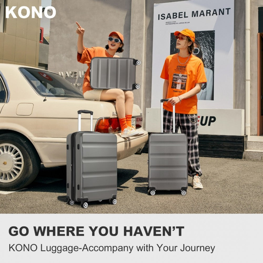 Kono KSK2482 3-Piece Luggage Set in Grey - Hard Shell ABS+PC Suitcases with TSA Lock