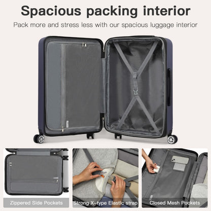Kono KSK2482 Large Luggage in Navy (75x47.5x29.5cm) - Expandable Horizontal Engraved Hard Shell ABS+PC Check-In Suitcase with TSA Lock