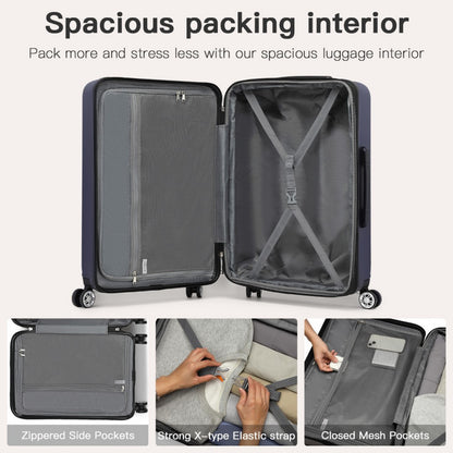 Kono KSK2482 Mid-Size Luggage in Navy (65x43.5x25cm) - Expandable Hard Shell ABS+PC Check-In Suitcase with TSA Lock - Luggage eStore