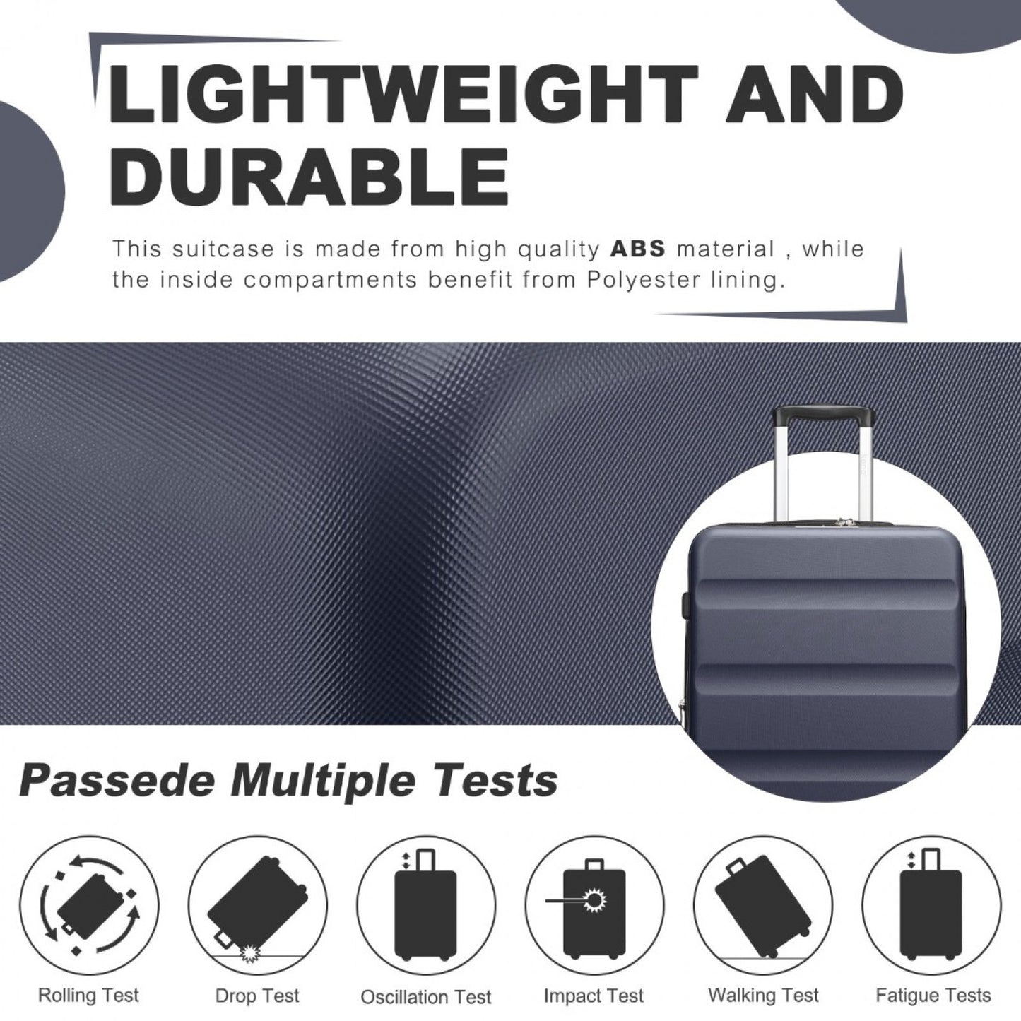 Kono KSK2482 Mid-Size Luggage in Navy (65x43.5x25cm) - Expandable Hard Shell ABS+PC Check-In Suitcase with TSA Lock - Luggage eStore