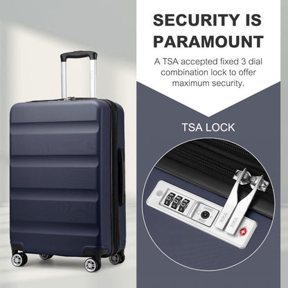 Kono KSK2482 Mid-Size Luggage in Navy (65x43.5x25cm) - Expandable Hard Shell ABS+PC Check-In Suitcase with TSA Lock - Luggage eStore