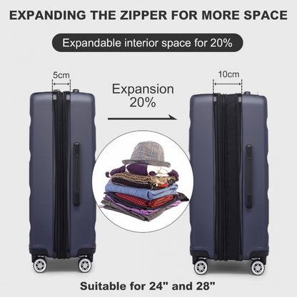 Kono KSK2482 Large Luggage in Navy (75x47.5x29.5cm) - Expandable Horizontal Engraved Hard Shell ABS+PC Check-In Suitcase with TSA Lock