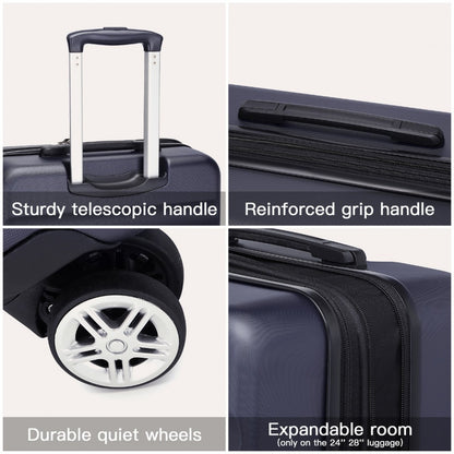 Kono KSK2482 Mid-Size Luggage in Navy (65x43.5x25cm) - Expandable Hard Shell ABS+PC Check-In Suitcase with TSA Lock - Luggage eStore