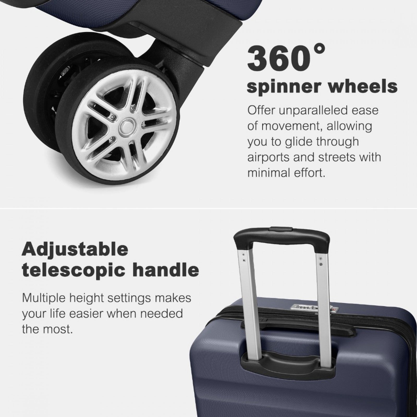 Kono KSK2482 Mid-Size Luggage in Navy (65x43.5x25cm) - Expandable Hard Shell ABS+PC Check-In Suitcase with TSA Lock - Luggage eStore