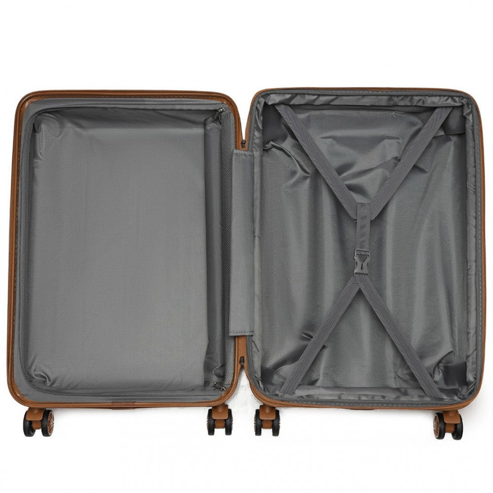 Kono KSK2483 3-Piece Luggage Set in Cream and Tan - Striped Expandable Suitcases with TSA Lock
