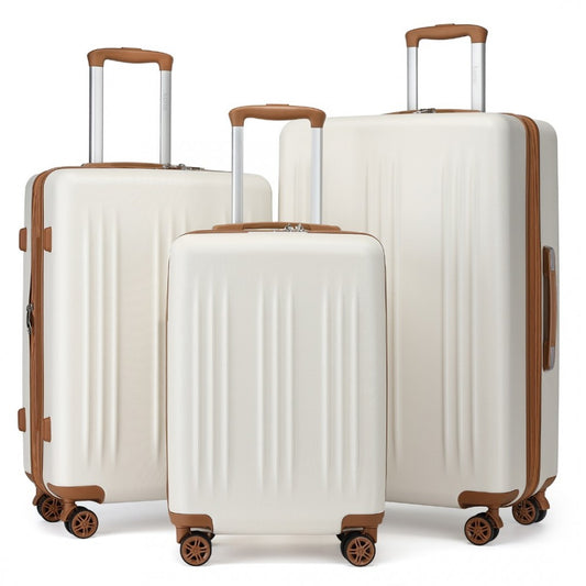 Kono KSK2483 3-Piece Luggage Set in Cream and Tan - Striped Expandable Suitcases with TSA Lock