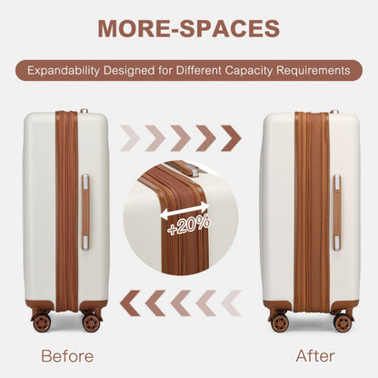 Kono KSK2483 3-Piece Luggage Set in Cream and Tan - Striped Expandable Suitcases with TSA Lock