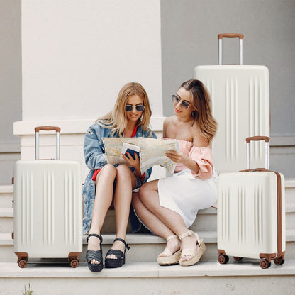 Kono KSK2483 3-Piece Luggage Set in Cream and Tan - Striped Expandable Suitcases with TSA Lock