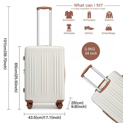 Kono KSK2483 Mid-Size Luggage in Cream and Tan (65x43.5x25cm) - Striped Expandable Check-In Suitcase with TSA Lock