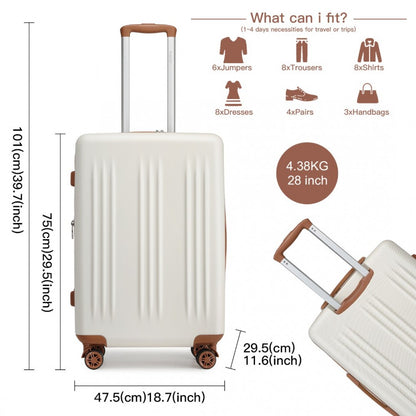 Kono KSK2483 Large Luggage in Cream and Tan (75x47.5x29.5cm) - Striped Expandable Check-In Suitcase with TSA Lock