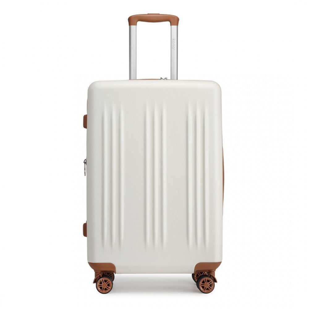 Kono KSK2483 Mid-Size Luggage in Cream and Tan (65x43.5x25cm) - Striped Expandable Check-In Suitcase with TSA Lock