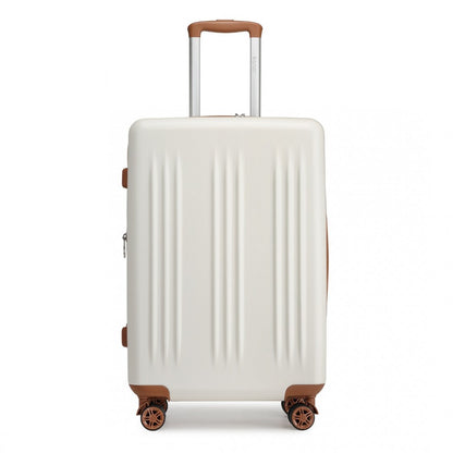 Kono KSK2483 Large Luggage in Cream and Tan (75x47.5x29.5cm) - Striped Expandable Check-In Suitcase with TSA Lock
