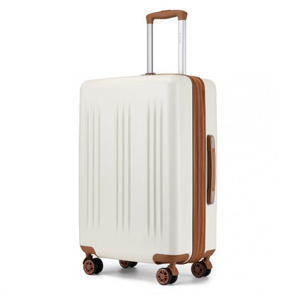 Kono KSK2483 Large Luggage in Cream and Tan (75x47.5x29.5cm) - Striped Expandable Check-In Suitcase with TSA Lock