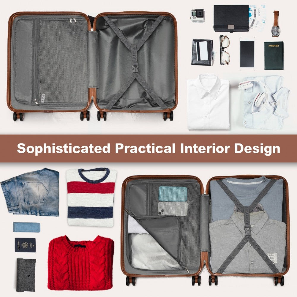 Kono KSK2483 Mid-Size Luggage in Cream and Tan (65x43.5x25cm) - Striped Expandable Check-In Suitcase with TSA Lock