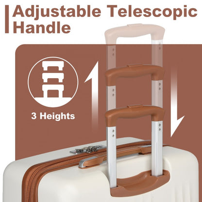 Kono KSK2483 Large Luggage in Cream and Tan (75x47.5x29.5cm) - Striped Expandable Check-In Suitcase with TSA Lock