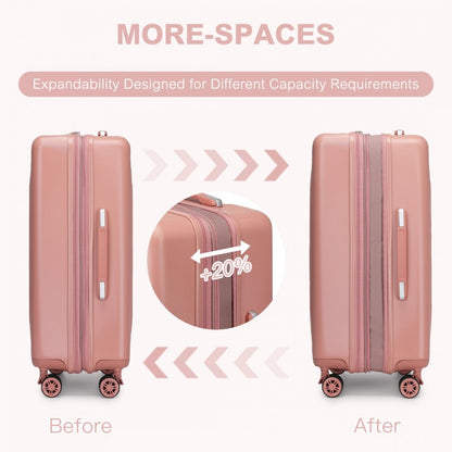 Kono KSK2483 Large Luggage in Nude (75x47.5x29.5cm) - Striped Expandable Check-In Suitcase with TSA Lock