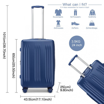 Kono KSK2483 Mid-Size Luggage in Navy (65x43.5x25cm) - Striped Expandable Check-In Suitcase with TSA Lock