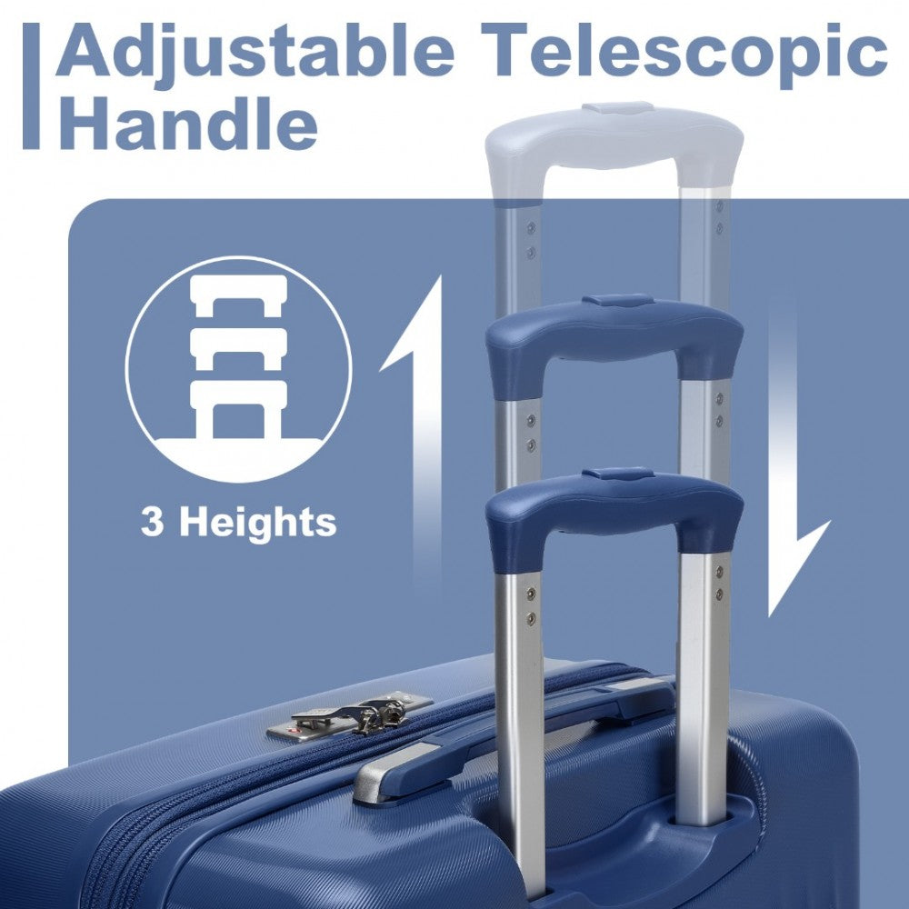 Kono KSK2483 Mid-Size Luggage in Navy (65x43.5x25cm) - Striped Expandable Check-In Suitcase with TSA Lock