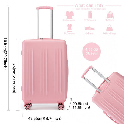 Kono KSK2483 Large Luggage in Pink (75x47.5x29.5cm) - Striped Expandable Check-In Suitcase with TSA Lock