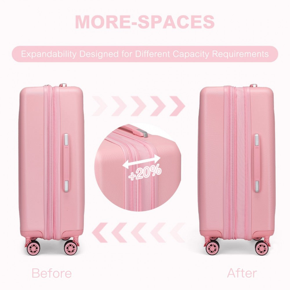 Kono KSK2483 Large Luggage in Pink (75x47.5x29.5cm) - Striped Expandable Check-In Suitcase with TSA Lock