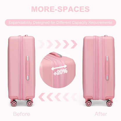 Kono KSK2483 Large Luggage in Pink (75x47.5x29.5cm) - Striped Expandable Check-In Suitcase with TSA Lock