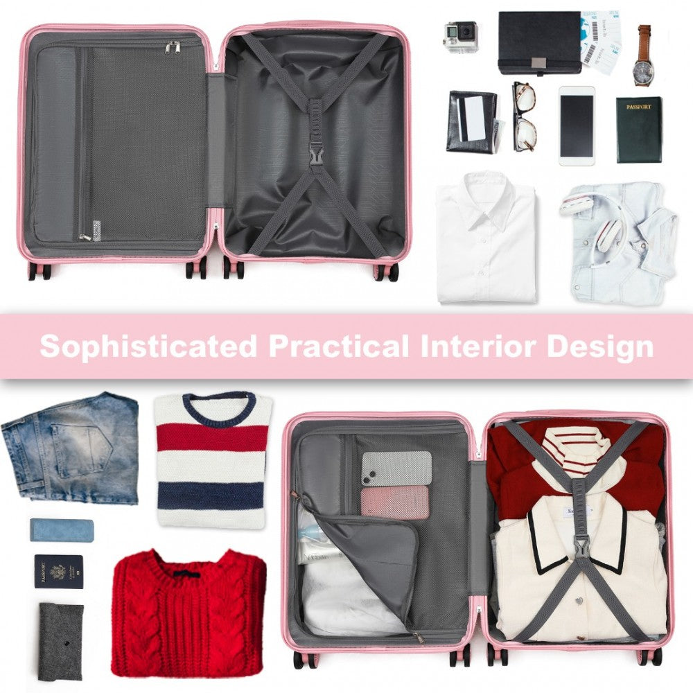 Kono KSK2483 Large Luggage in Pink (75x47.5x29.5cm) - Striped Expandable Check-In Suitcase with TSA Lock