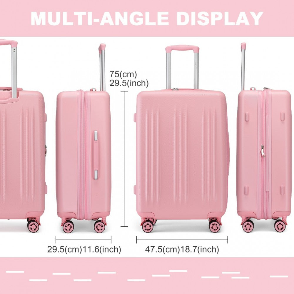 Kono KSK2483 Large Luggage in Pink (75x47.5x29.5cm) - Striped Expandable Check-In Suitcase with TSA Lock