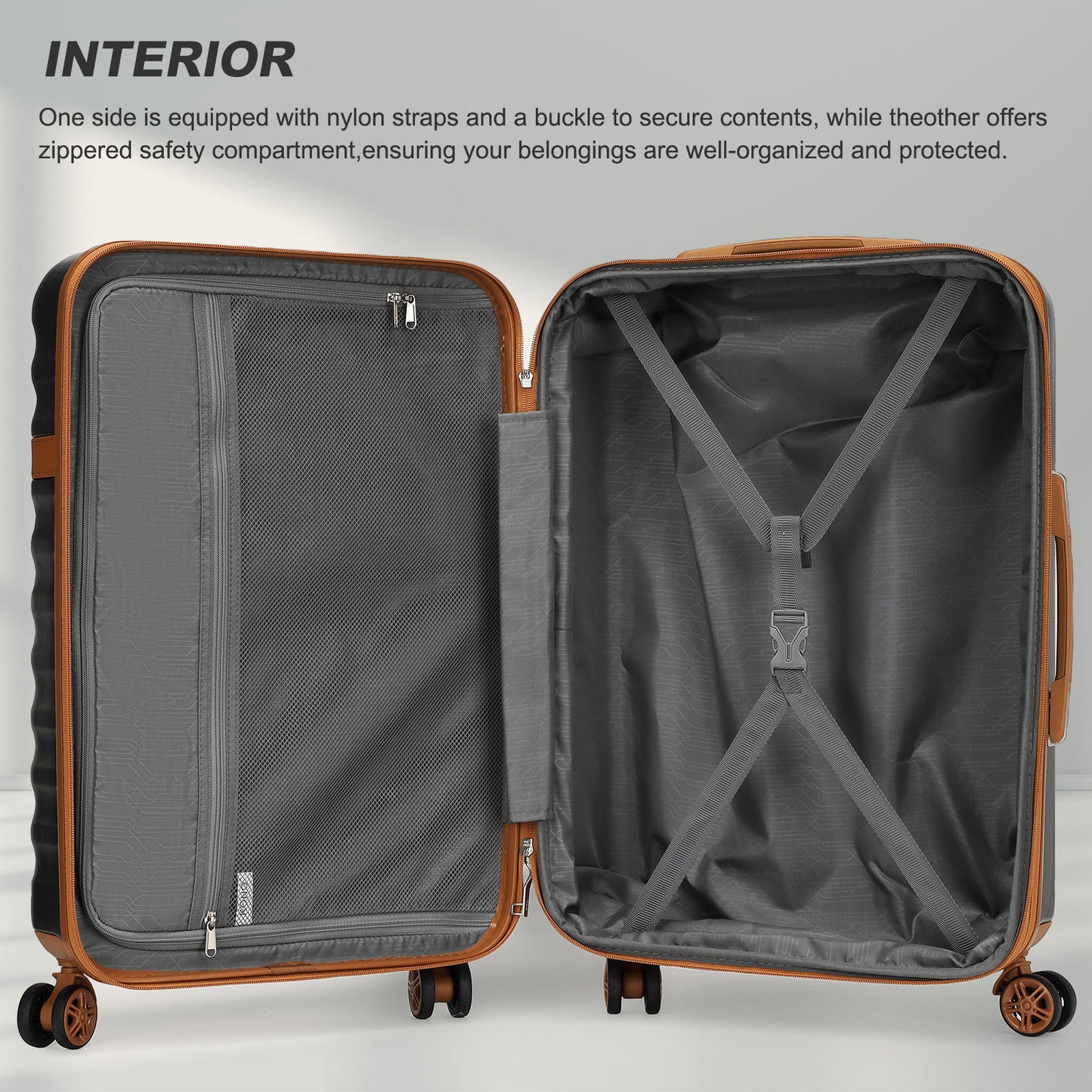 Kono KSK2484 Extra Large Luggage in Black and Tan (86x58.5x34cm) - Hard Shell Suitcase with TSA Lock