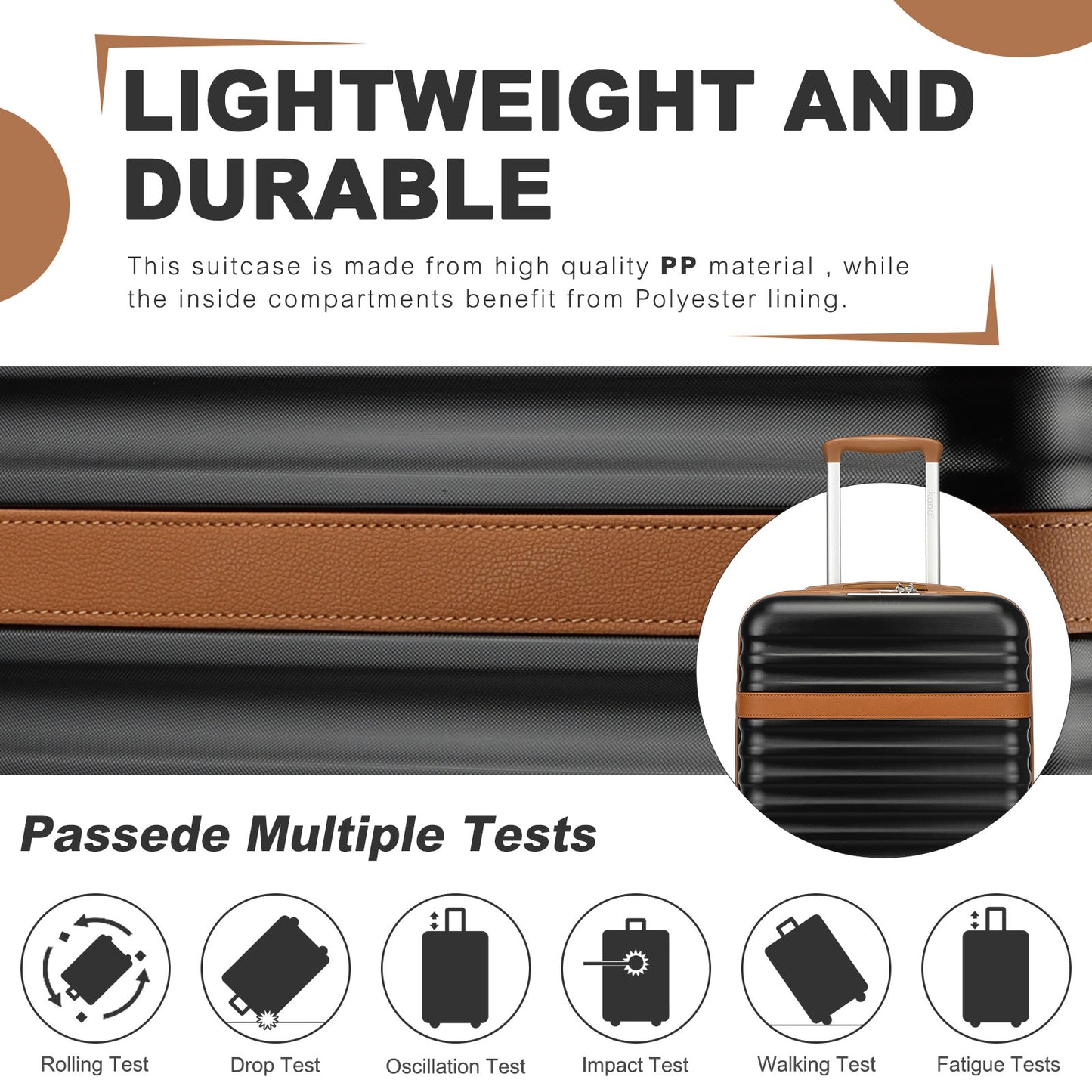 Kono KSK2484 Extra Large Luggage in Black and Tan (86x58.5x34cm) - Hard Shell Suitcase with TSA Lock