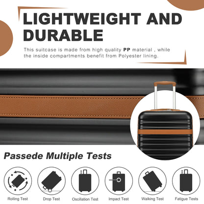 Kono KSK2484 Extra Large Luggage in Black and Tan (86x58.5x34cm) - Hard Shell Suitcase with TSA Lock