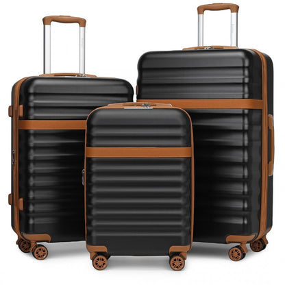 Kono KSK2484 3-Piece Luggage Set in Black and Tan - Expandable Lightweight Hard Shell Suitcase with TSA Lock
