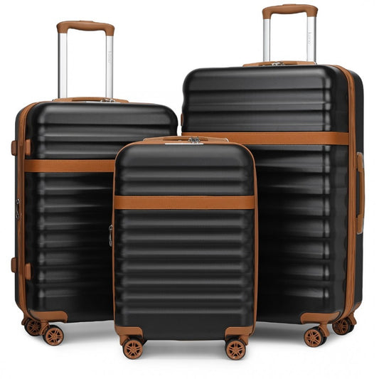 Kono KSK2484 3-Piece Luggage Set in Black and Tan - Expandable Lightweight Hard Shell Suitcase with TSA Lock