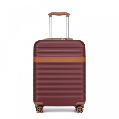 Kono KSK2484 Cabin Luggage in Burgundy and Tan (55x39x20cm) - Expandable Lightweight Hard Shell Suitcase with TSA Lock