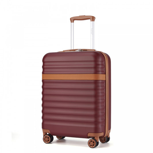 Kono KSK2484 Cabin Luggage in Burgundy and Tan (55x39x20cm) - Expandable Lightweight Hard Shell Suitcase with TSA Lock