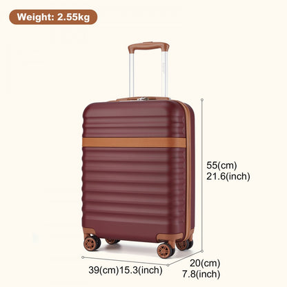 Kono KSK2484 Cabin Luggage in Burgundy and Tan (55x39x20cm) - Expandable Lightweight Hard Shell Suitcase with TSA Lock