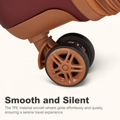 Kono KSK2484 Cabin Luggage in Burgundy and Tan (55x39x20cm) - Expandable Lightweight Hard Shell Suitcase with TSA Lock