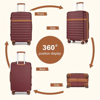 Kono KSK2484 Mid-Size Luggage in Burgundy and Tan (65x43.5x25cm) - Expandable Lightweight Hard Shell Suitcase with TSA Lock