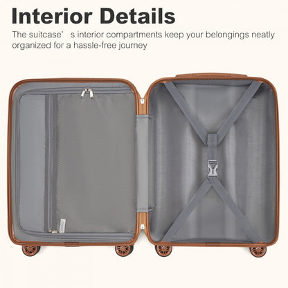 Kono KSK2484 Mid-Size Luggage in Burgundy and Tan (65x43.5x25cm) - Expandable Lightweight Hard Shell Suitcase with TSA Lock
