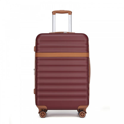 Kono KSK2484 Mid-Size Luggage in Burgundy and Tan (65x43.5x25cm) - Expandable Lightweight Hard Shell Suitcase with TSA Lock